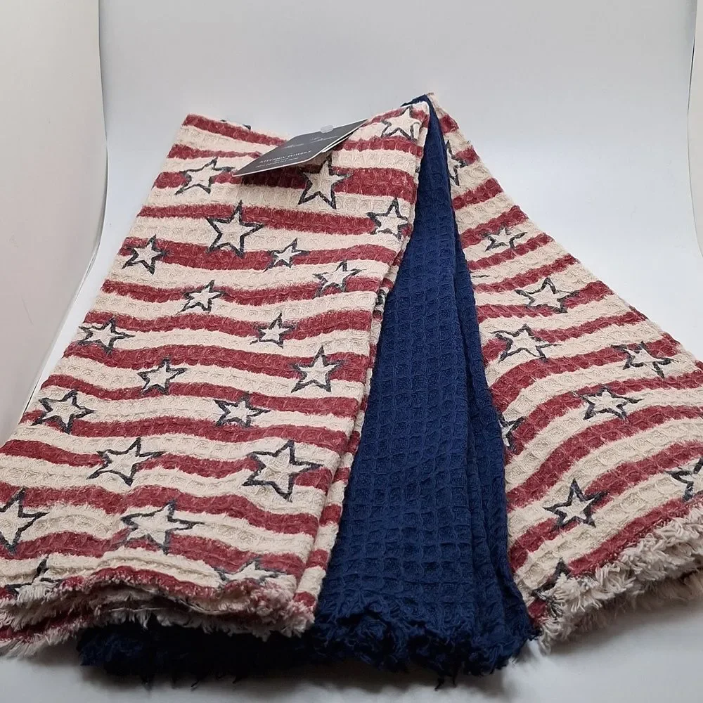 Waffle Knit patriotic American flag Kitchen Towels